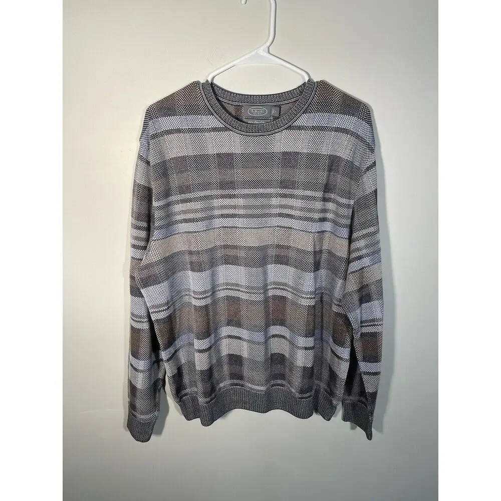 Talbots Men’s 100%‎ Pima Cotton Long Sleeve Sweater Gray Tan Size L